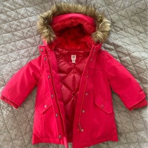 Baby Gap Expedition Parka in Jelly bean pink, fur hood, size 18-24 months